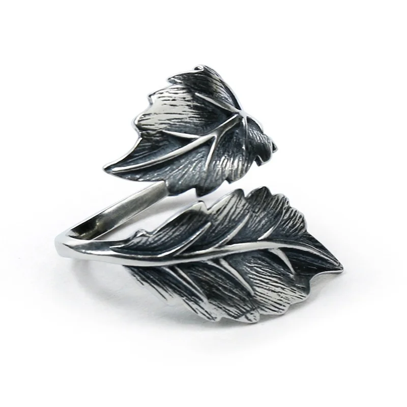 Vintage Leaf Ring Female Finger Accessories Adjustable Lady Fashion Silver 925 Ring Women Jewelry Classic Hand Ornament