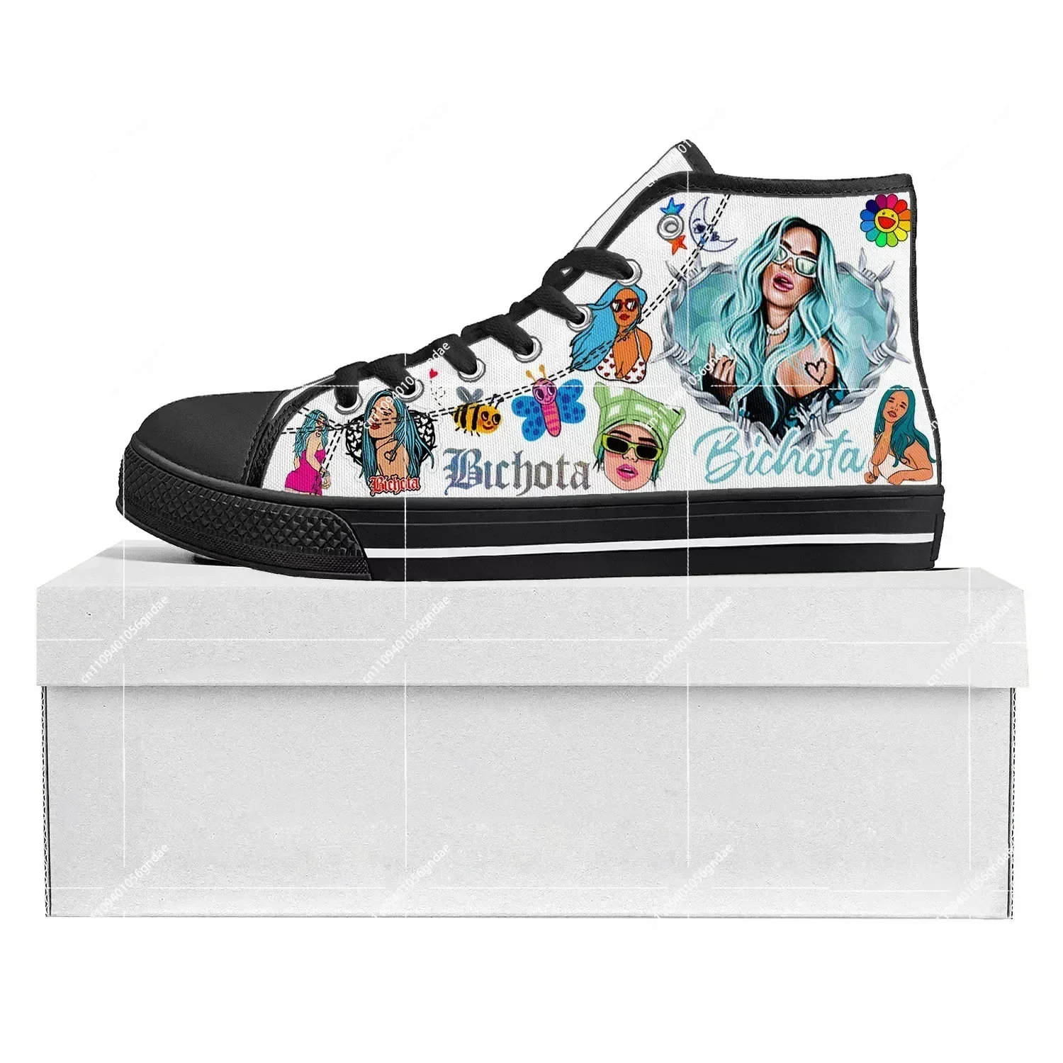 

Karol G Bichota High Top High Quality Sneakers Mens Womens Teenager Canvas Sneaker Casual Couple Shoes Custom Made Shoe Black