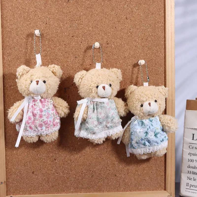 만화 꽃무늬 스커트 곰 플러시 키체인 봉제 곰인형 열쇠고리 커플 키홀더 가방 펜던트 배낭 장식 선물
