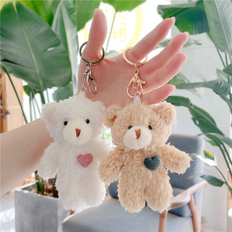 Mini Lovely Plush Bear Keychain Cute Aniaml Keyring Hanging Ornament Keys Holder Backpack Handbag Charm Gift for Girls Women