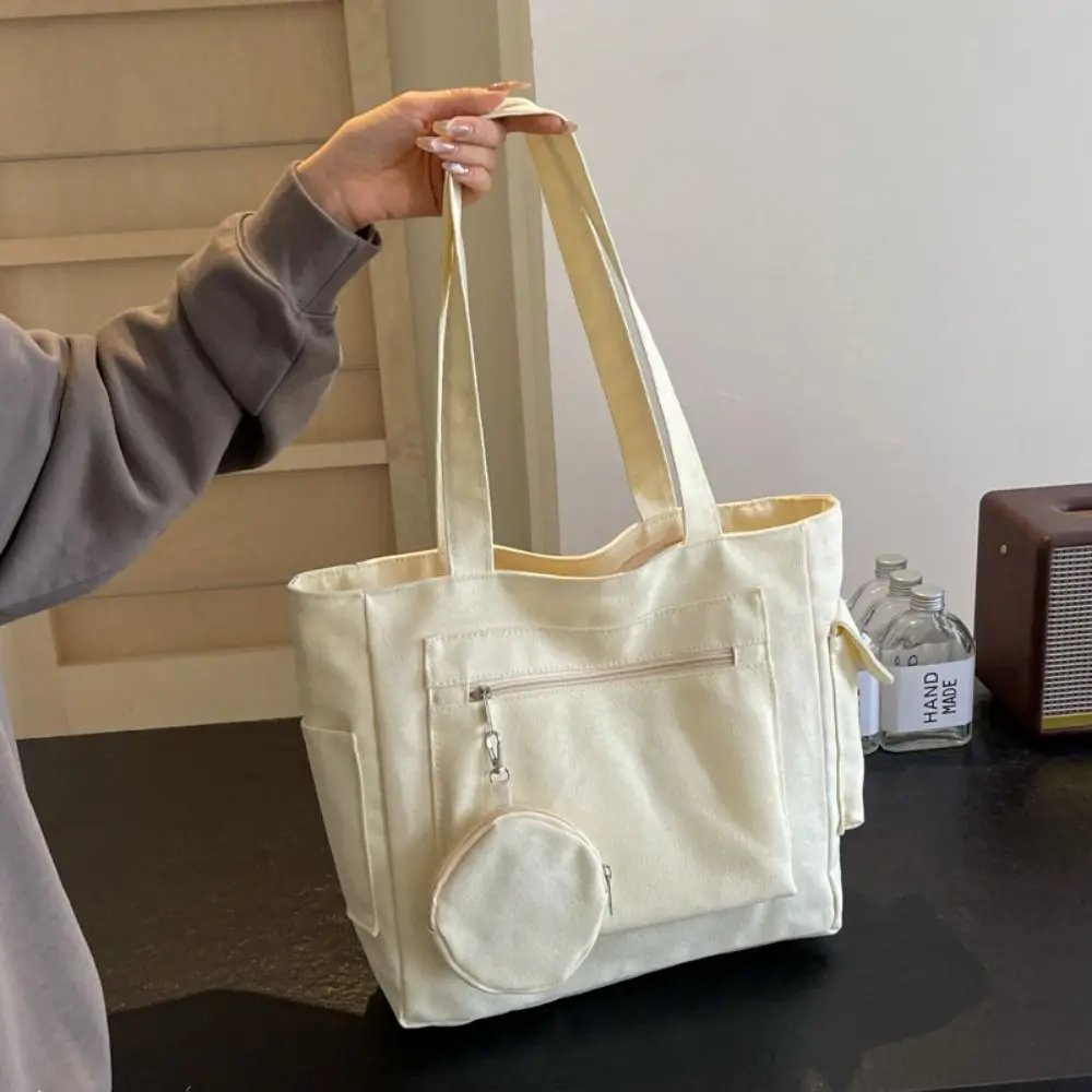 Solid Color Women's Shoulder Bag Simple Large Capacity Student Tote Bag Portable Lightweight Single-shoulder Bag Spring Summer