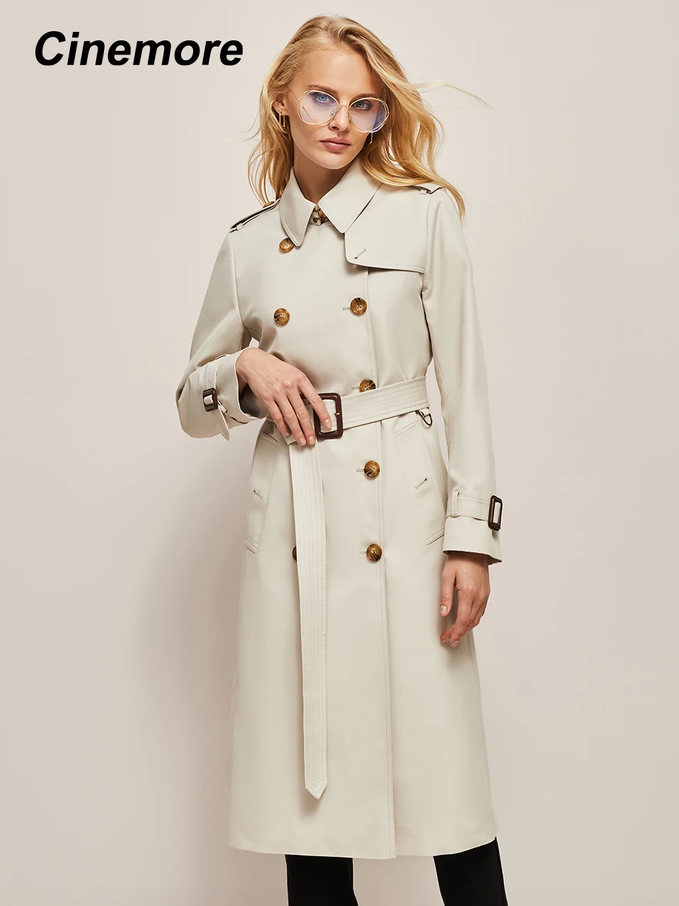 Cinemore fall new commuter casual wind men trench coat female double-breasted waist thin fashion temperament British wind 2F6183