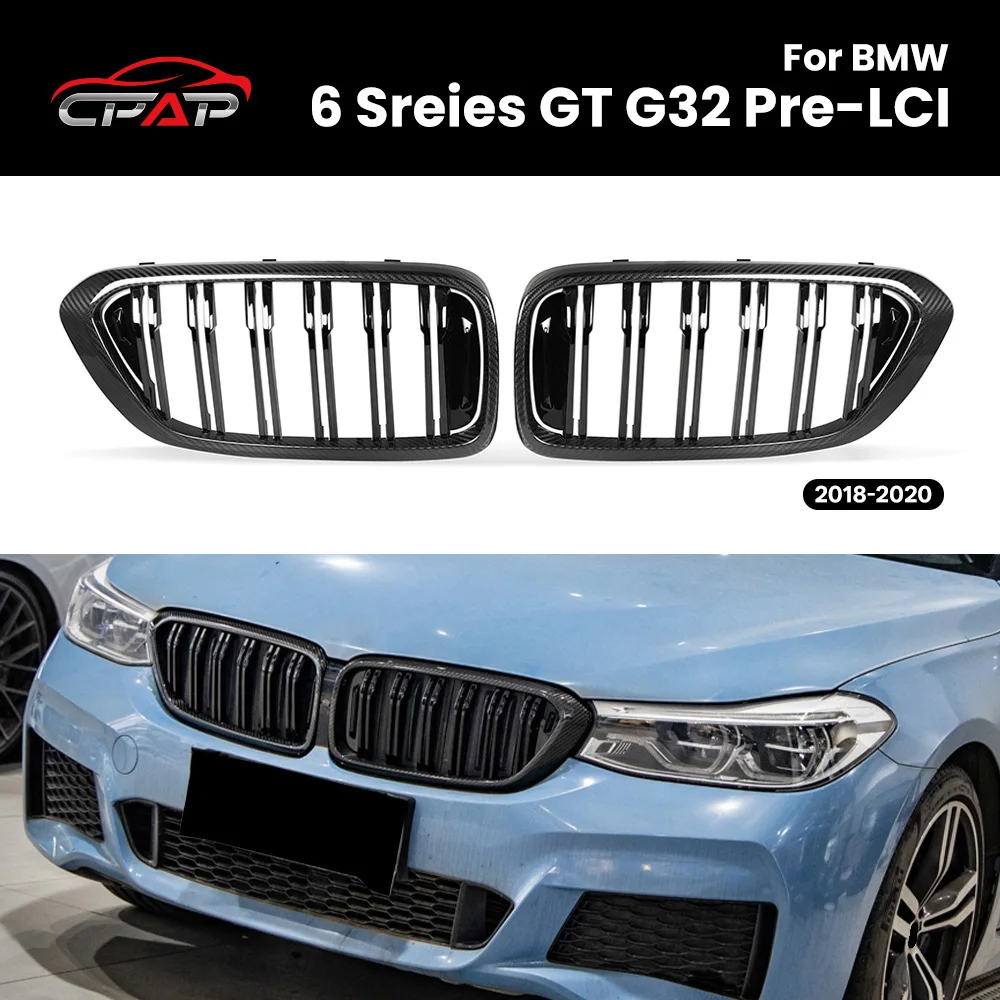 

Real Dry Carbon Fiber Front Kidney Bumper Grille Hood Grill For BMW 6 Series GT G32 Pre-LCI 2018-2020 Double Slat Auto Parts