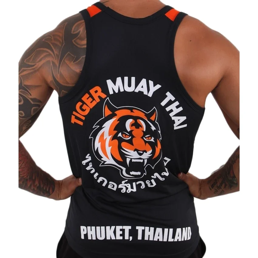 Trendy Black Tiger Muay Thai MMA Training Vest Tops Breathable Absorbent Mma Muay Thai Man Clothes Summer Casual Man Tank Tops