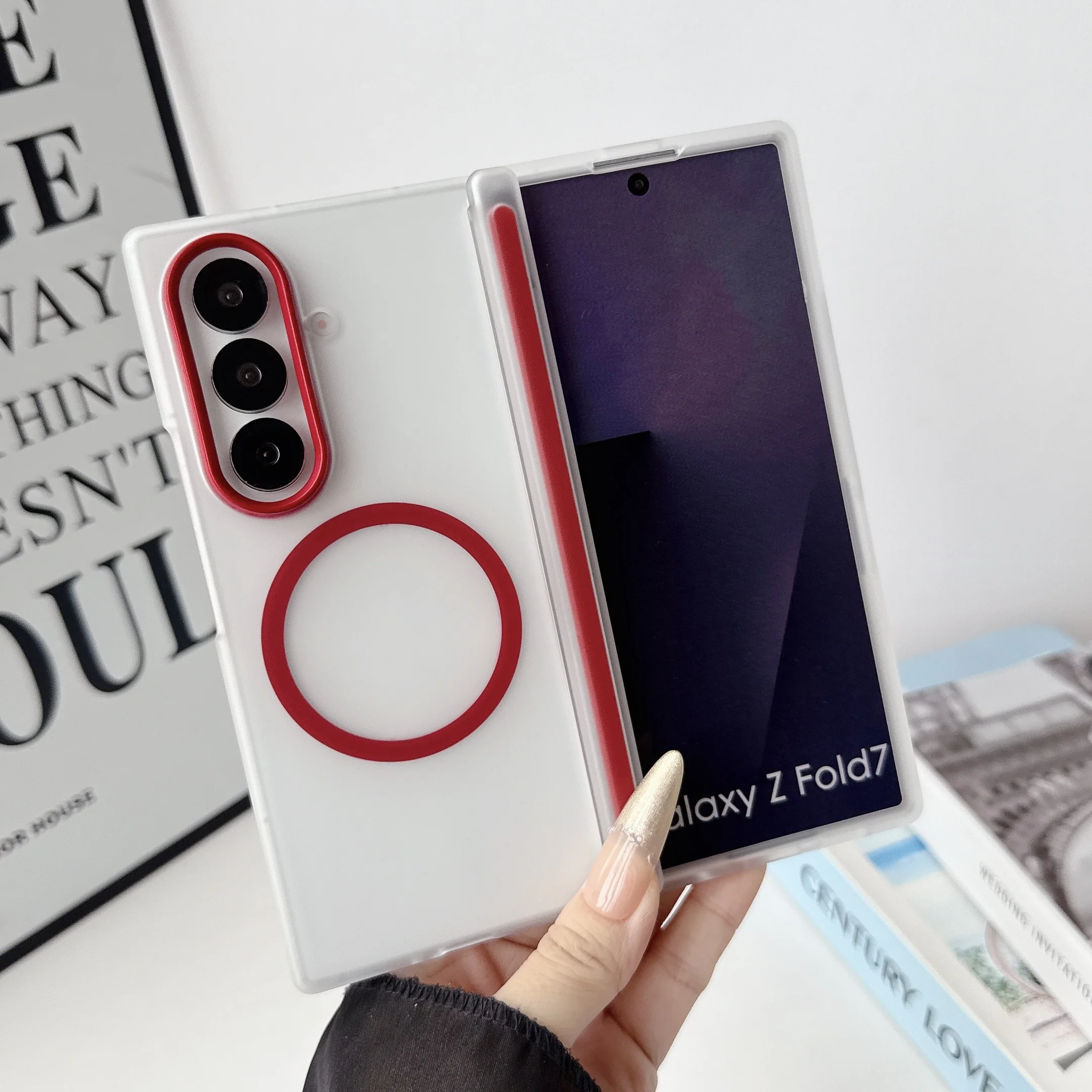 Front Matte Frame Phone Case For Samsung Galaxy Z Fold 7 6 5 8 Ultra With Hinge Protection Bumper For Magsafe Magnetic Cover