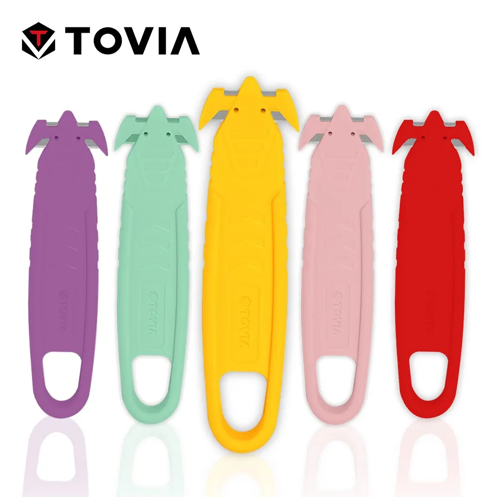 T TOVIA Safety Box Cutter Knife of Recessed Concealed Stainless Steel Blade, Package Opener Plastic Cutter for Box, Carton,1pcs