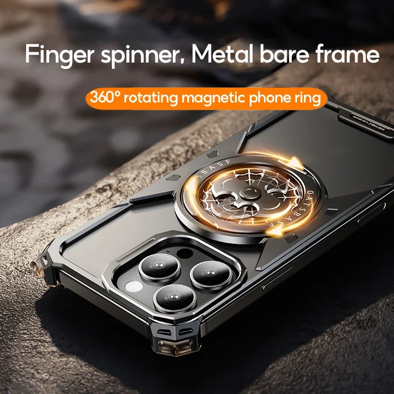 Eary for iPhone 16 Pro Max Bat Phone Case with Magsafe 360°Rotation Kickstand Metal Frameless Military Grade Shockproof Cover