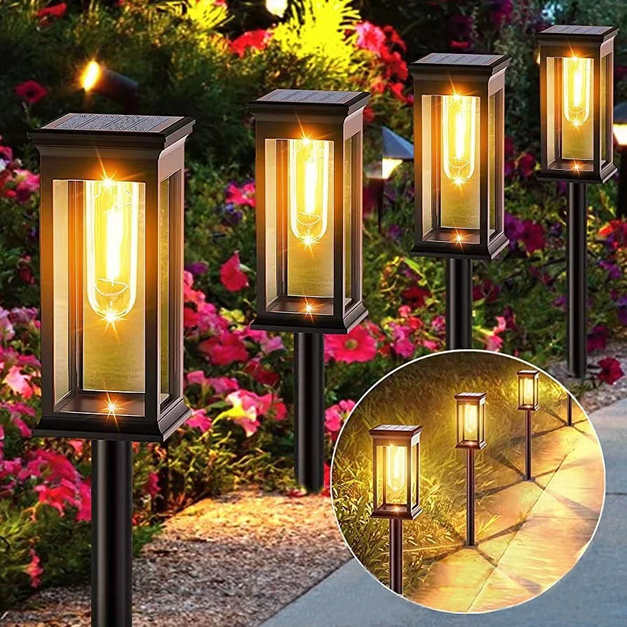 1-4pcs Solar Lamp Outdoor Garden Light Solar Powered Landscape Path Warm LED for Yard Backyard Lawn Patio Decorative Lighting