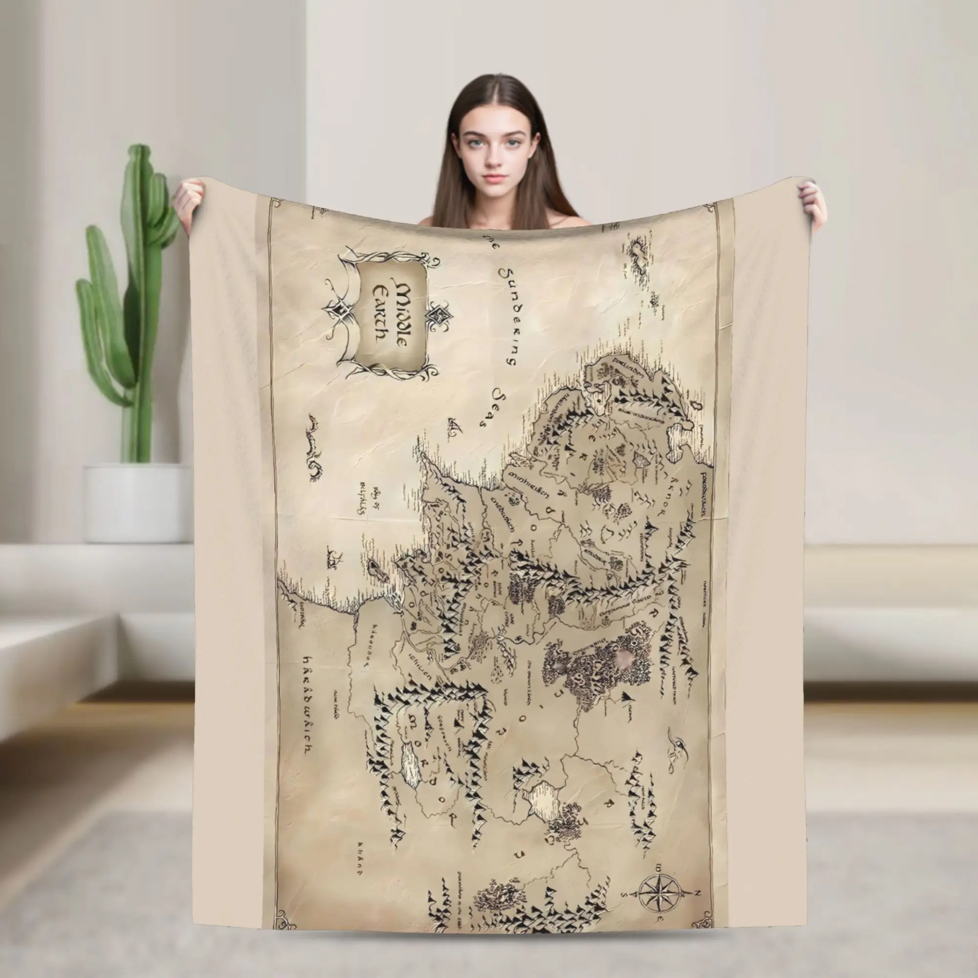 Middle Earth Map l-Lords Of The R-Rings Warm Blanket  Camping Plush Throw Blanket Bedroom Flannel Bedspread Sofa Bed Cover