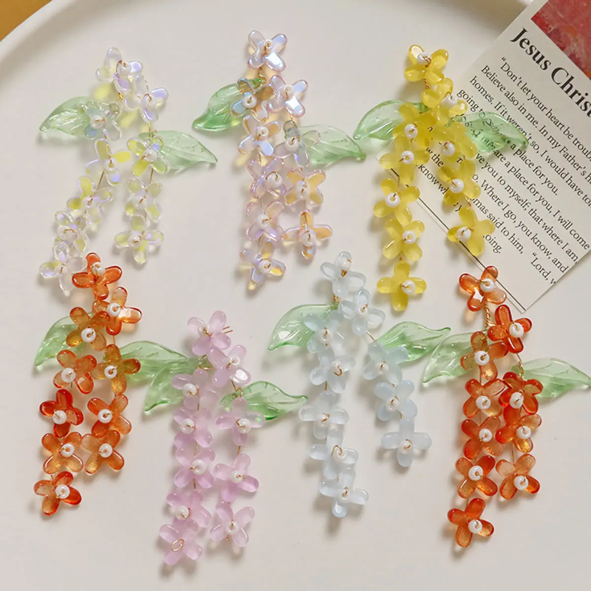 2PCS Handwoven Fragrans Sweet-scented Osmanthus Flower Beaded Charm DIY Women Girl Crafts Jewelry Earrings Hair Clip Accessories