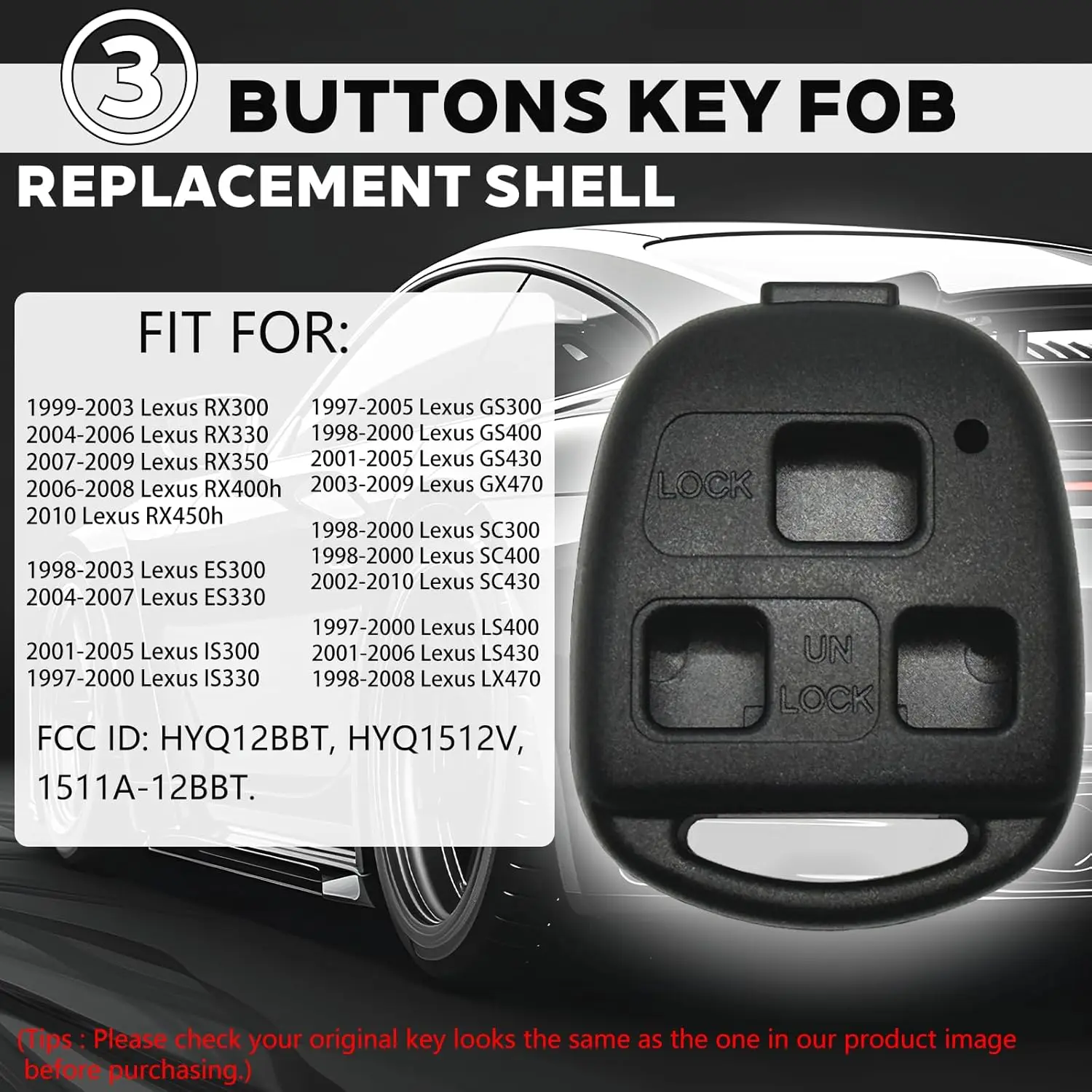 2 Pack Key Fob Shell Fits for Lexus RX350 RX330 RX300 RX400h RX450h ES300 ES330 GS300 GS400 GS430 GX470 IS300 Cover Replacement