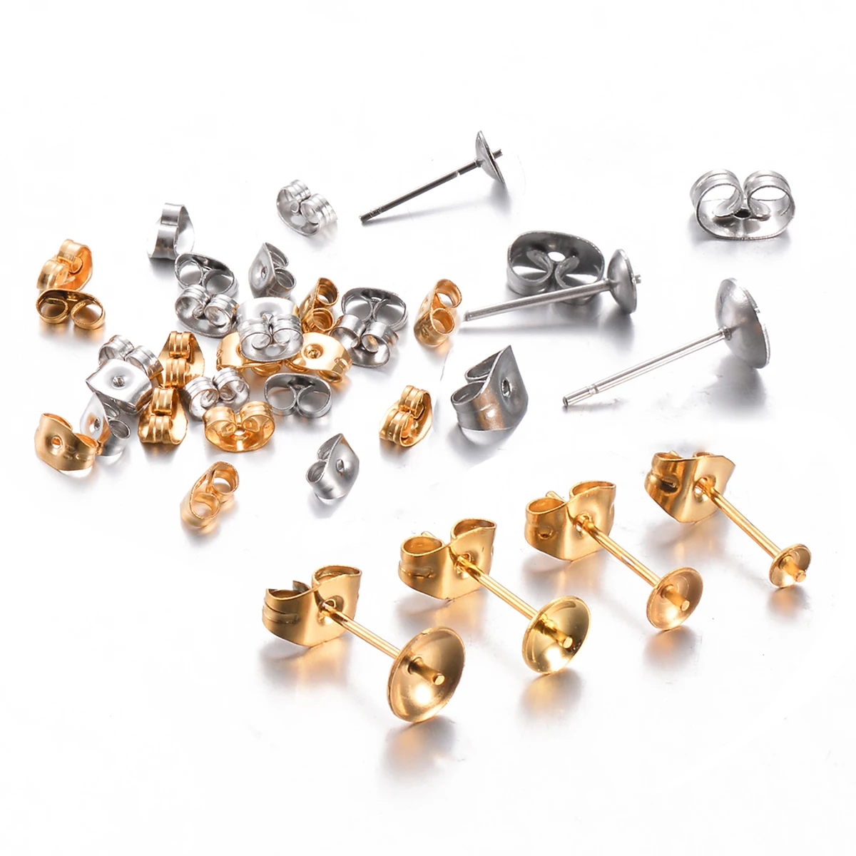 Großhandel 50 Stück/lot Edelstahl Blanko-Ohrstecker 3/4/5/6mm Basis für Halbloch-Perlen DIY Schmuck – Detail 4