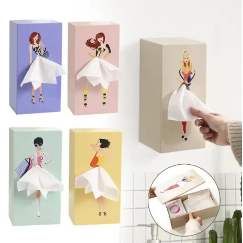 Creative Flying Skirt Tissue Box Holder Cute Cartoon Girl Paper Dispenser Novelty Puffy Skirt Desktop Decor for Home & Office