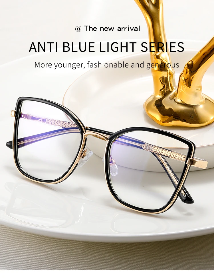 BEMORE Metal Alloy Butterfly Progressive Multifocal Lenses Glasses Fashion Cat Eye Blue Light Filter Photochromic Prescription E