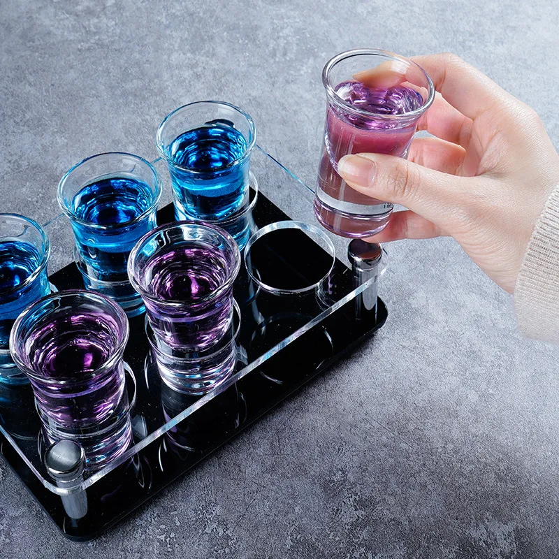 Shot Glass Tray Holder, Bar Acrylic Shot Glasses Holders Wine Glass Cup Serving Tray Cups Organizer Shot Glass Display for Party