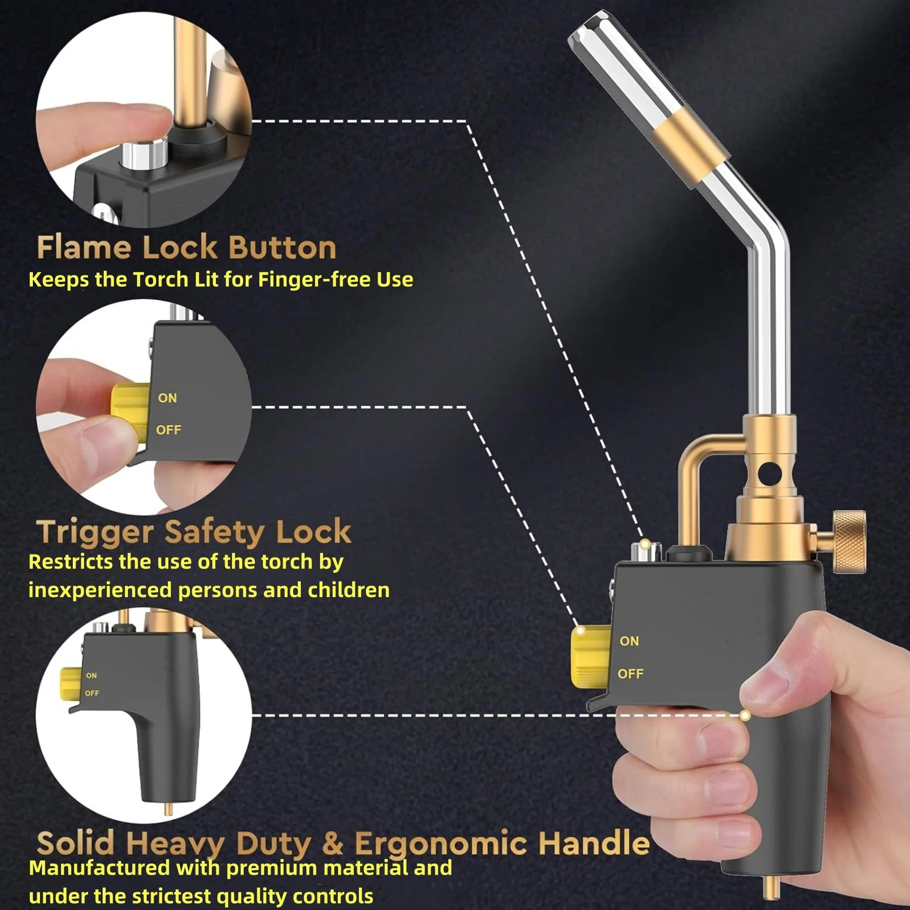 Propane Torch Head, Trigger Start Mapp Gas Torch Map Gas Blower Kit, Fuel by MAPP, MAP/PRO Professional Portable Gas Torch（CSA )