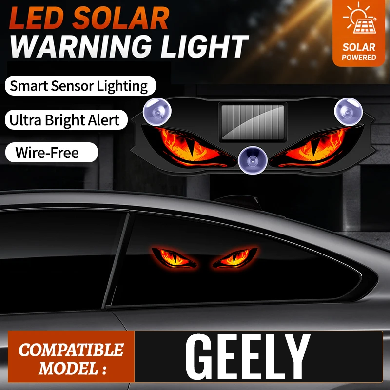 Fit For Geely Wireless Solar Car Sticker Light Devil Eye LED Warning Light Multi Mode Anti Rear End Collision Car Decor Light