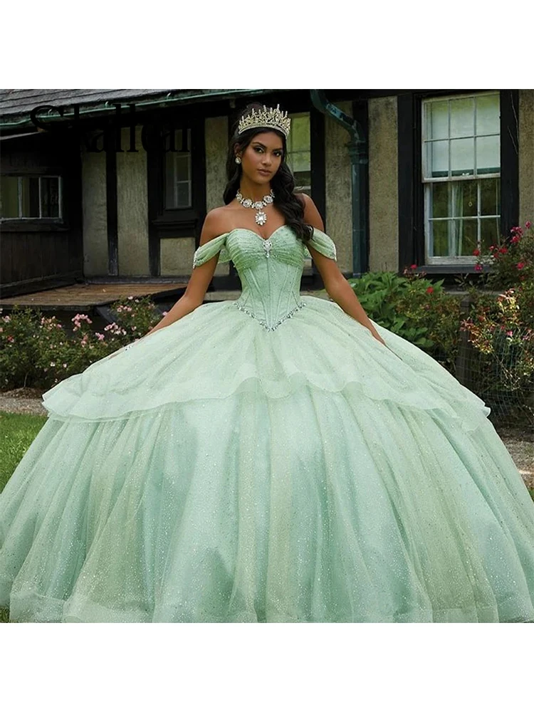 Skallean-Elegant Diamond Quinceanera Dress for Girls, Bowknot, Pleated, Off the Shoulder, 15 Years Old, Plus Customised