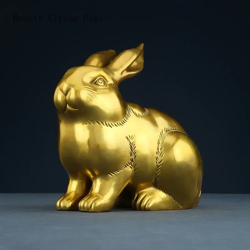 

1 pc Brass rabbit ornaments Simulated animal modeling Birthday greetings Sculpture Crafts Home desktop decoration Attract wealth