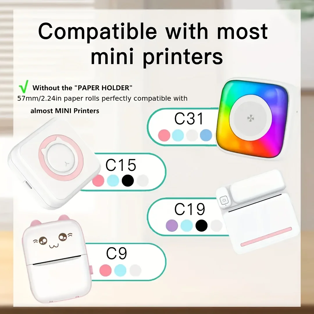 8pcs 57mm Mini Thermal Clear Paper Transparent Self-Adhesive Thermal Paper for Mini Portable Printer Journal Photo Note Supplies