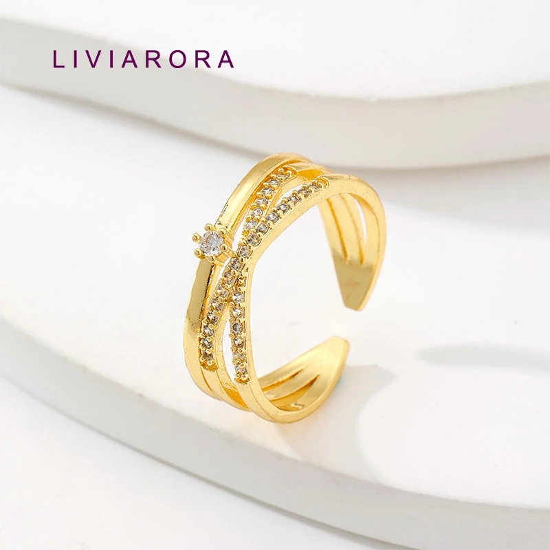 1/2/4Pcs 18K Gold Plated Brass With Zircon Cross Open Finger Rings,Adjustable Ring For Jewelry Making,DIY Jewelry Accessories