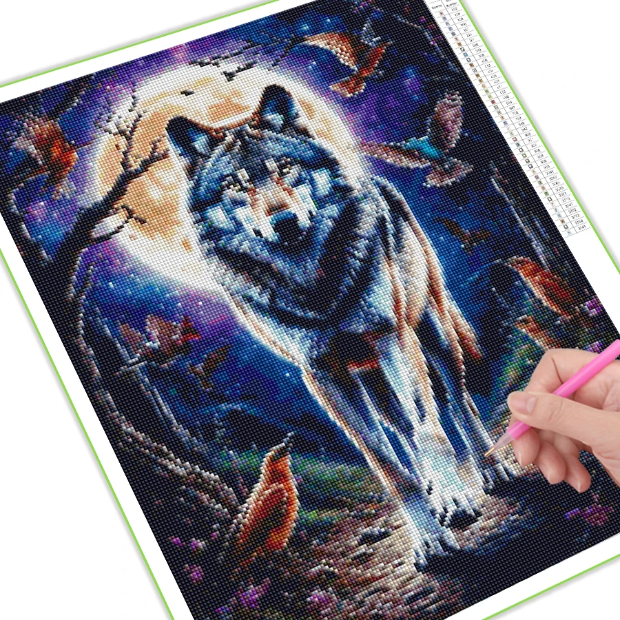 Fullcang Diy Diamonds Art Painting Moon Wolf Bird Full Drill Wild Animals Mosaic Embroidery Picture Jewelry Cross Stitch Kits