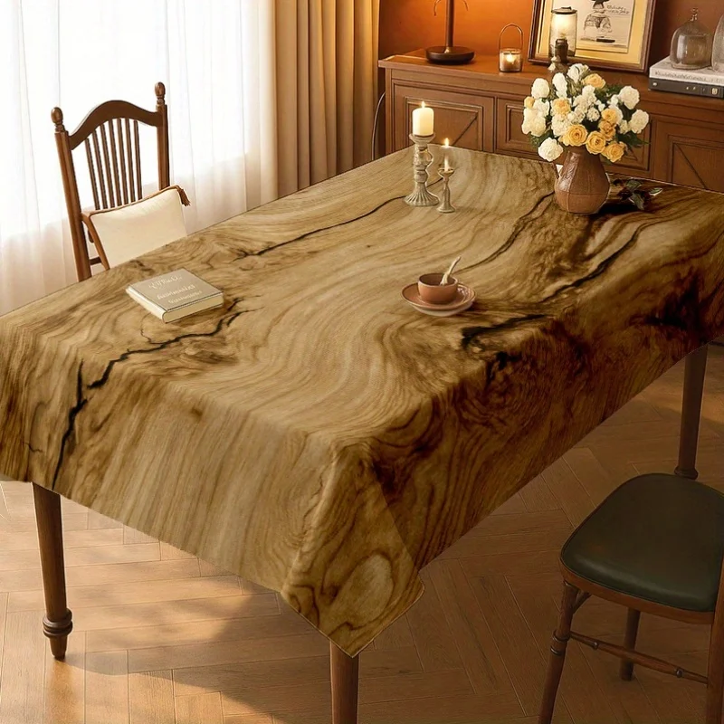 [jit] 1pc Soft, Fashionable, Beautiful and Natural Wood Grain Tablecloth, Machine Washable and Easy to Clean