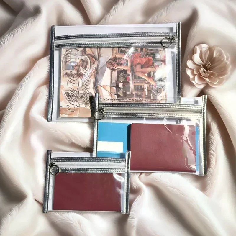 Bolsa organizadora de pvc com zíper, para passaporte, moedas, chaves, batons, cartões, fones de ouvido, estojo compacto para armazenamento de viagem