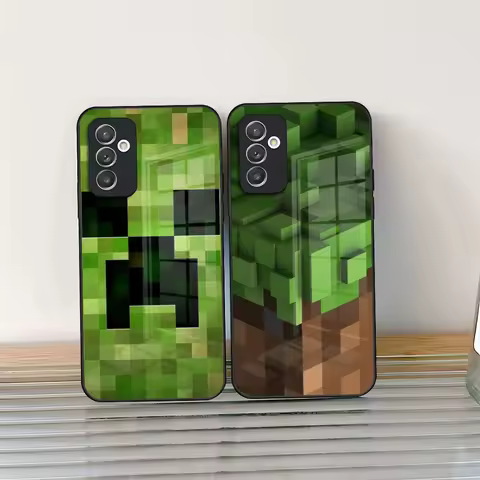 Green Pixel Monster Cartoon Phone Case Glass For Samsung Galaxy S24 S25 S21 S22 S20 S23 Ultra Fe Plus A34 A54 A24 A16 A52 M54 Co