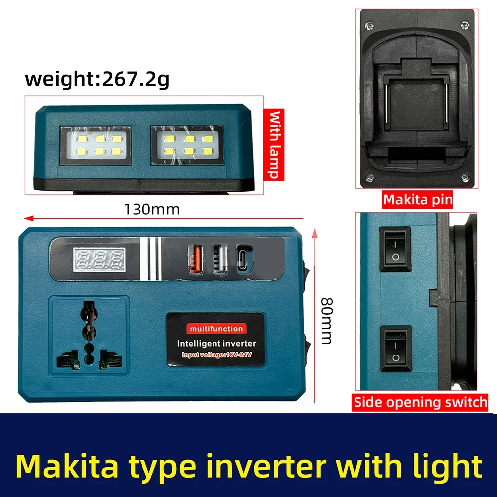 

Инвертор литий-ионной батареи 120 Вт преобразует от 18 до 21 В постоянного тока в переменный ток 220 В, совместимый с инвертором батареи DeWalts Makitas Milwaukees