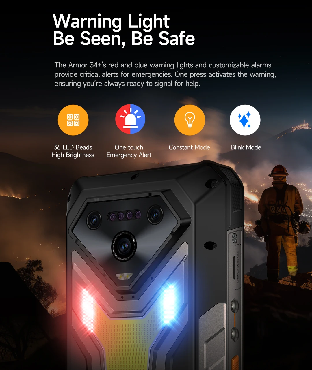 Ulefone Armor 34+ 5G Rugged Phone Smartphone Android 15 25500mAh 66W Up to 32GB+512GB 6.95" 120Hz Display Versatile LED Light