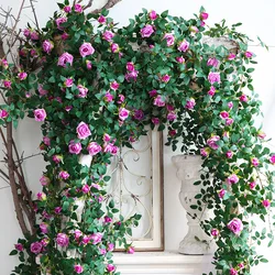 Yannew Boho Artificial Hanging Roses Liana Vine Flower Garlands Wall Decor Greenery for Garden Wedding Home Room Decoration