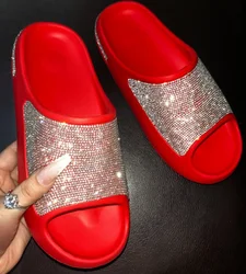 2024 Summer Women Slides Shoes Europe INS Thick Bottom Diamond Slippers New Online Celebrity Bling Bling Outdoor Fashion Sandals