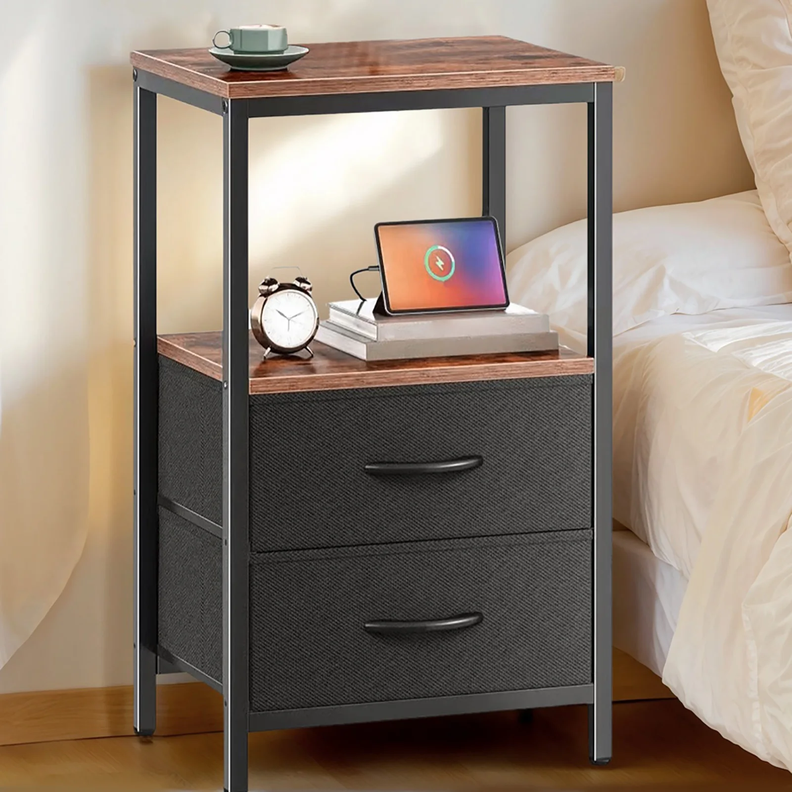 NEW Night Stand for Bedroom Night Stand for Bedroom MDF Carbon Steel Bedside Table with 2 Drawers for Living Room Dorm