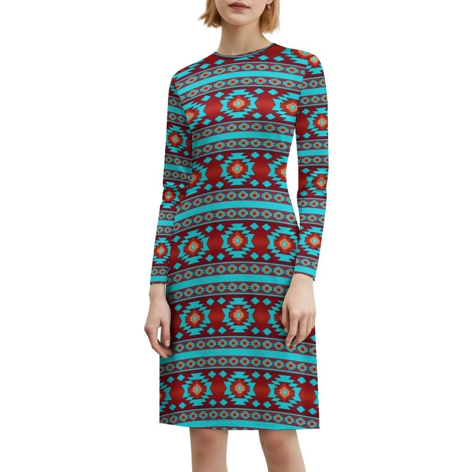 فستان بوهيمي بدون أكمام بنمط نافاجو العرقي الجنوبي الغربي للنساء مطبوع عليه فساتين حفلات الشاطئ جنوب غرب جنوب غرب عرقي #6