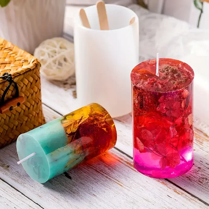 ZDQ 2pcs Cylinder Candle Silicone Mold Set 3D  Silicone Candle Molds Cylinder Candle Molds for Handmade Scented Candles Modern