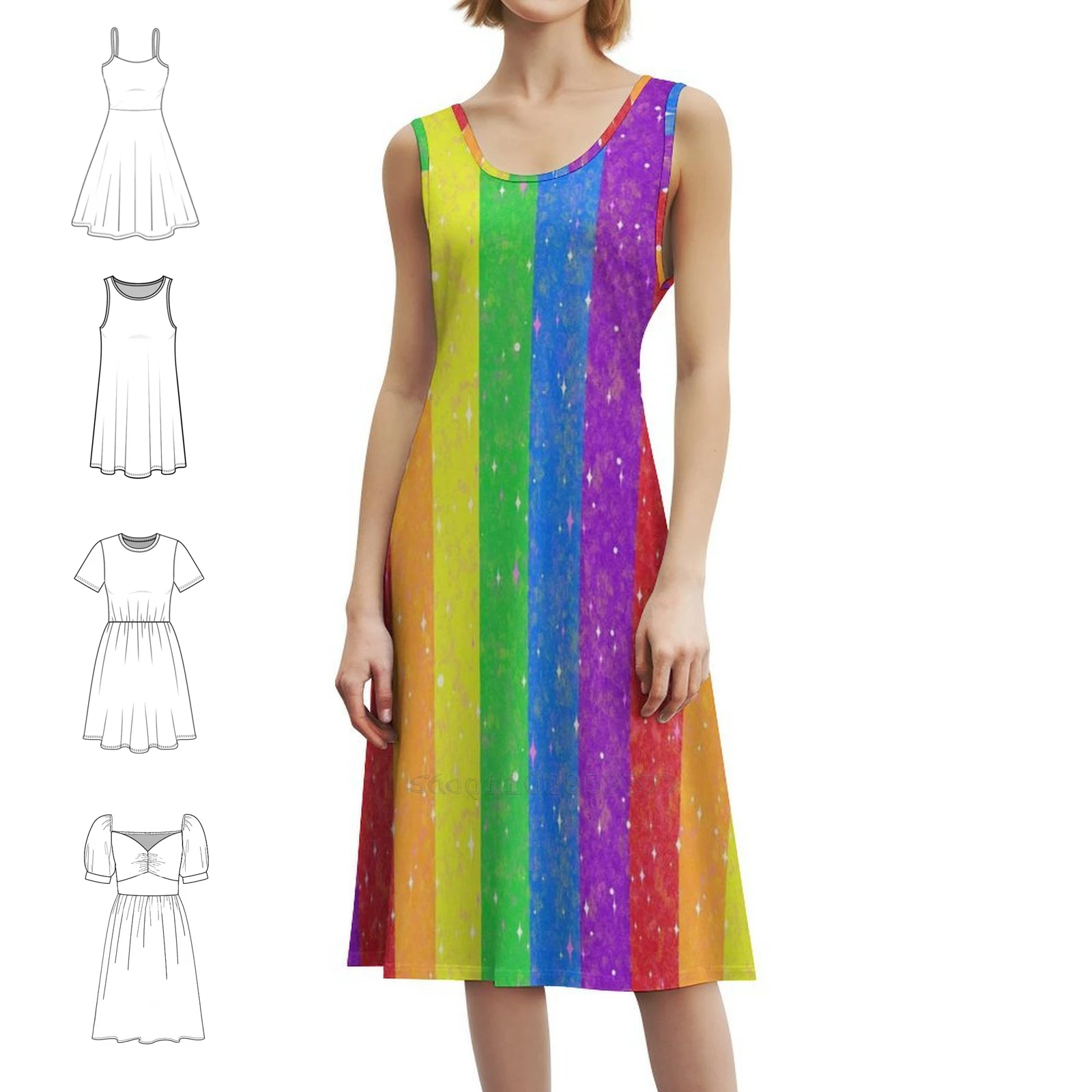 

Bright Rainbow Sparkle Stripe-Gay Pride Flag Colors Women's Hip Hop Streetwear Dress Graphic Print Party Club Wear 1 Rainbow 2