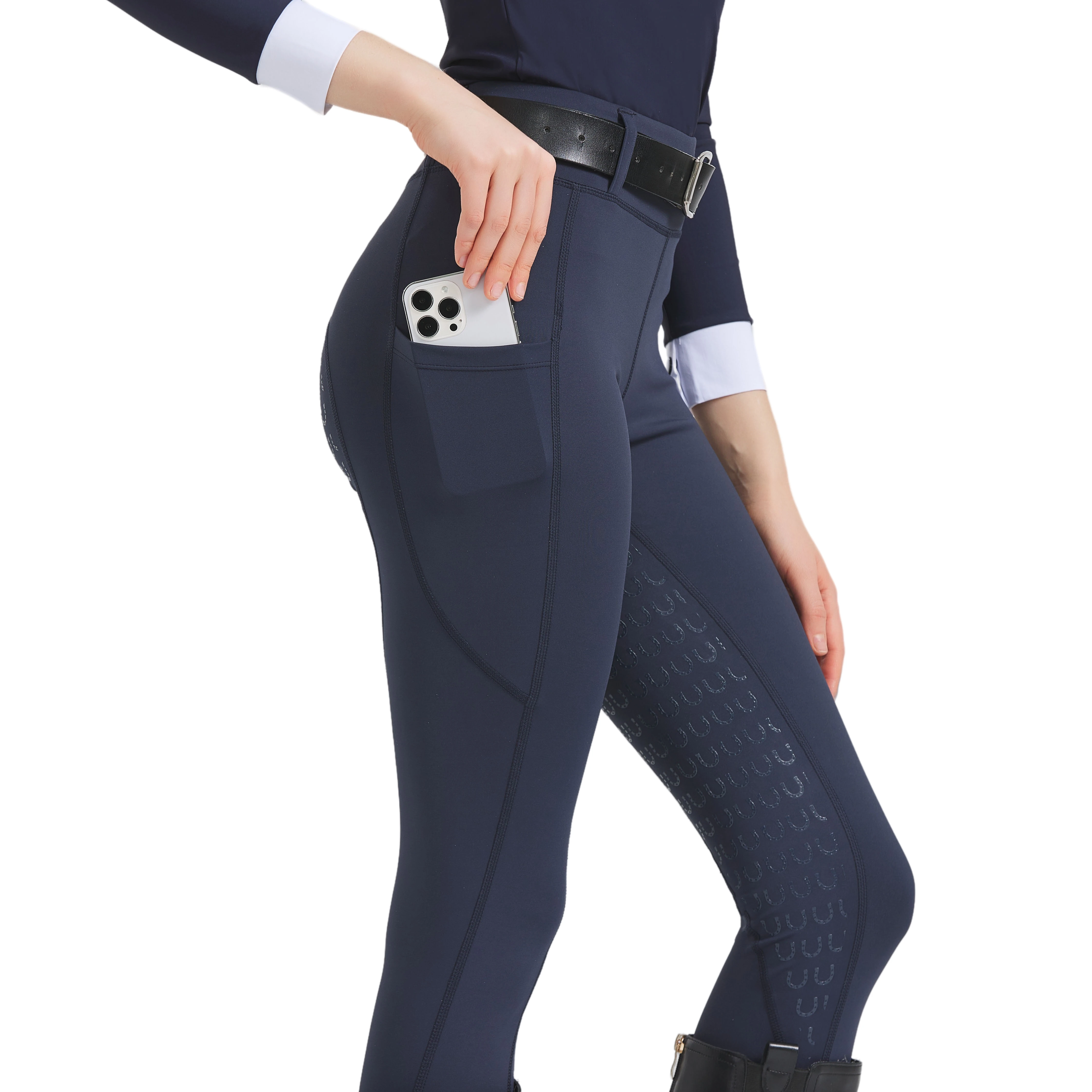 Pantaloni da equitazione primaverili ed estivi da donna in maglia ad alta elasticità, pantaloni da equitazione in silicone attillati pantaloni da equitazione traspiranti noi