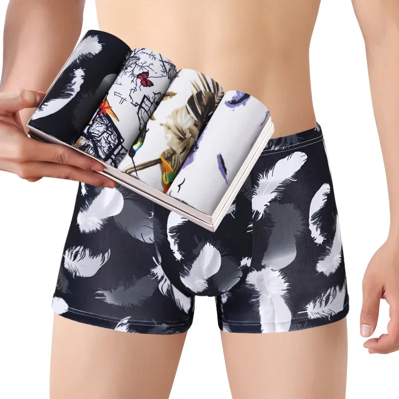 4pcs/Lot Men\'s Panties Male Underpants Man Pack Shorts Boxers Underwear Fashion Sexy Mens Boxer Ultrathin Large Size L-4XL