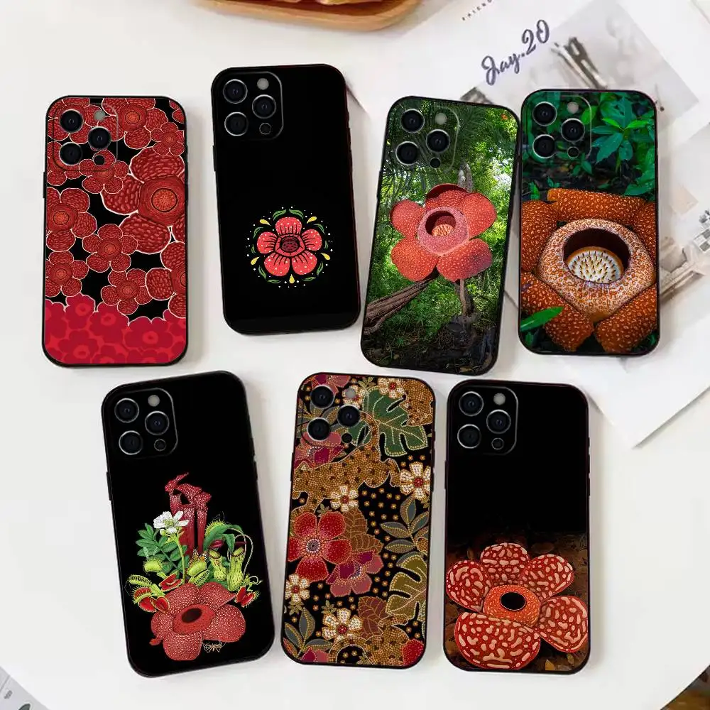 

Rafflesia Phone Case For iPhone 17,16,15,14,13,12,11 Plus,Pro Max,XS,Soft Silicone Black Cover
