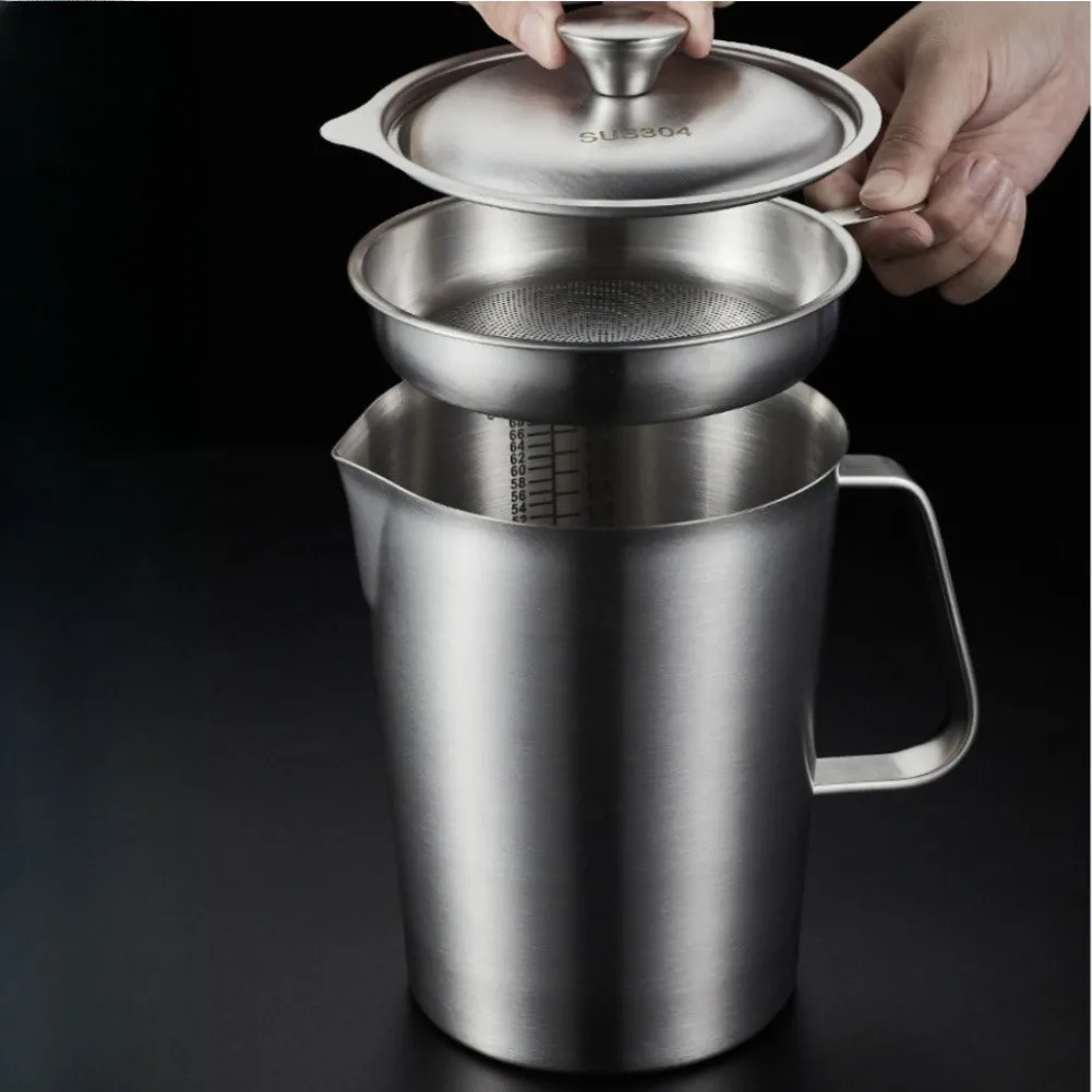 1000ml 304 Stainless Steel Measuring Jug With Lid Filter Strainer Precise Volume Cup For Milk Edible Oil Household Kitchen Bake