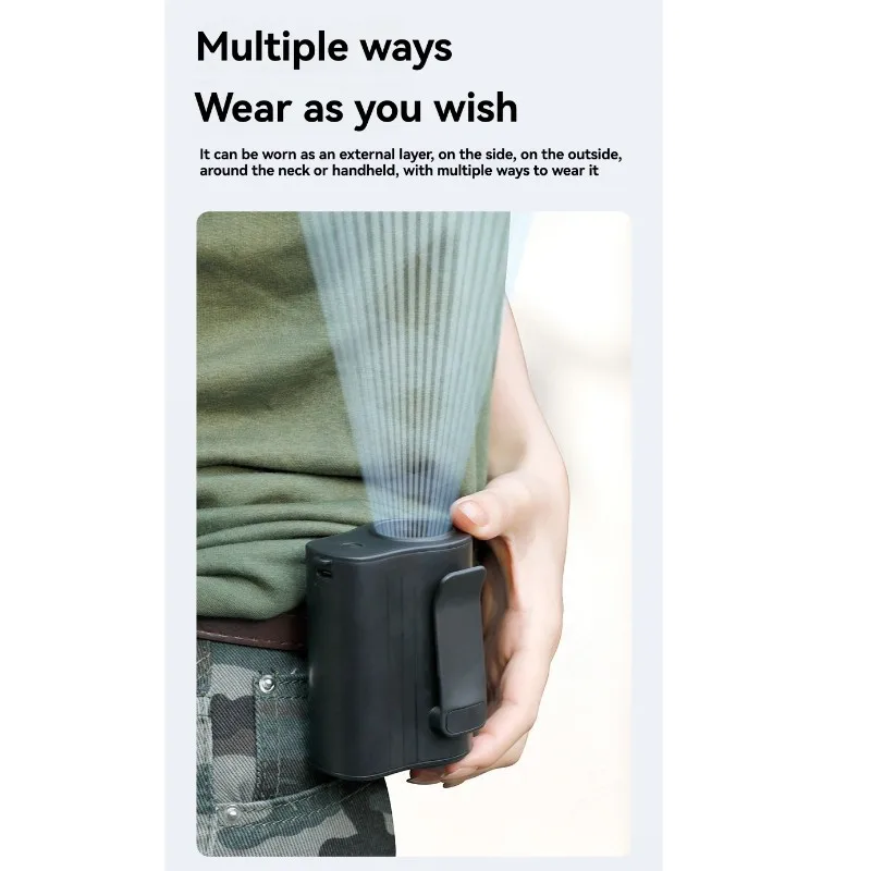 Ideal For Outdoor Work Portable Waist Fan, 3-Speed, USB Rechargeable, Long Battery Life, Quiet Operation