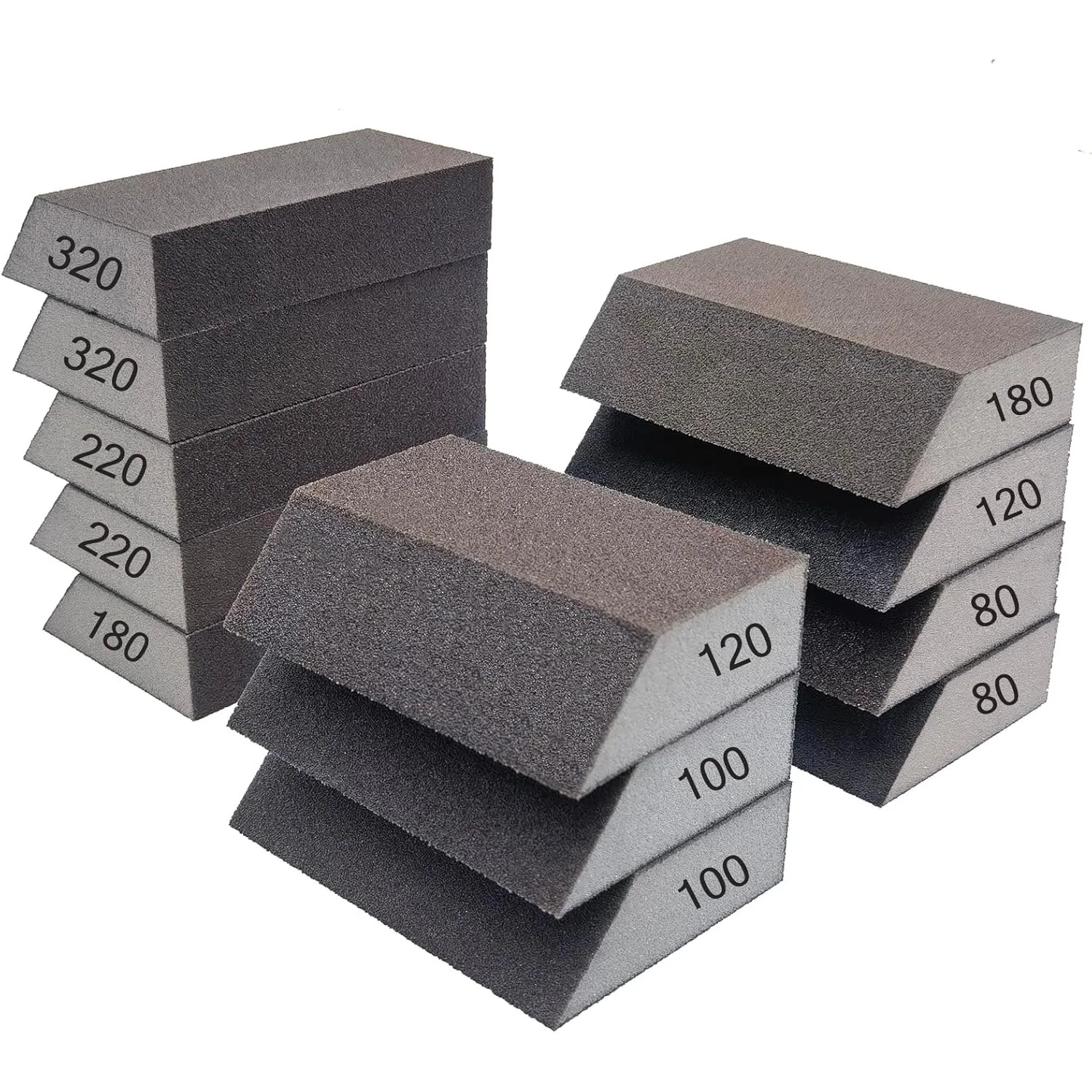 Ensemble d'éponges en papier de verre simples, 6 pièces/12 pièces, combinaison de blocs de ponçage grain 80/100/120/180/220/320, lavables et réutilisables
