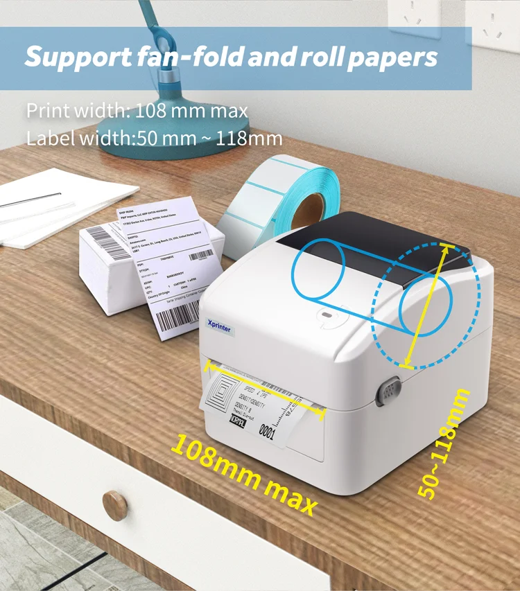 Xprinter 420B Thermal Label Printer Barcode Printer Support 25mm-108mm Label Shipping printe Express Waybill ePacket QR Code