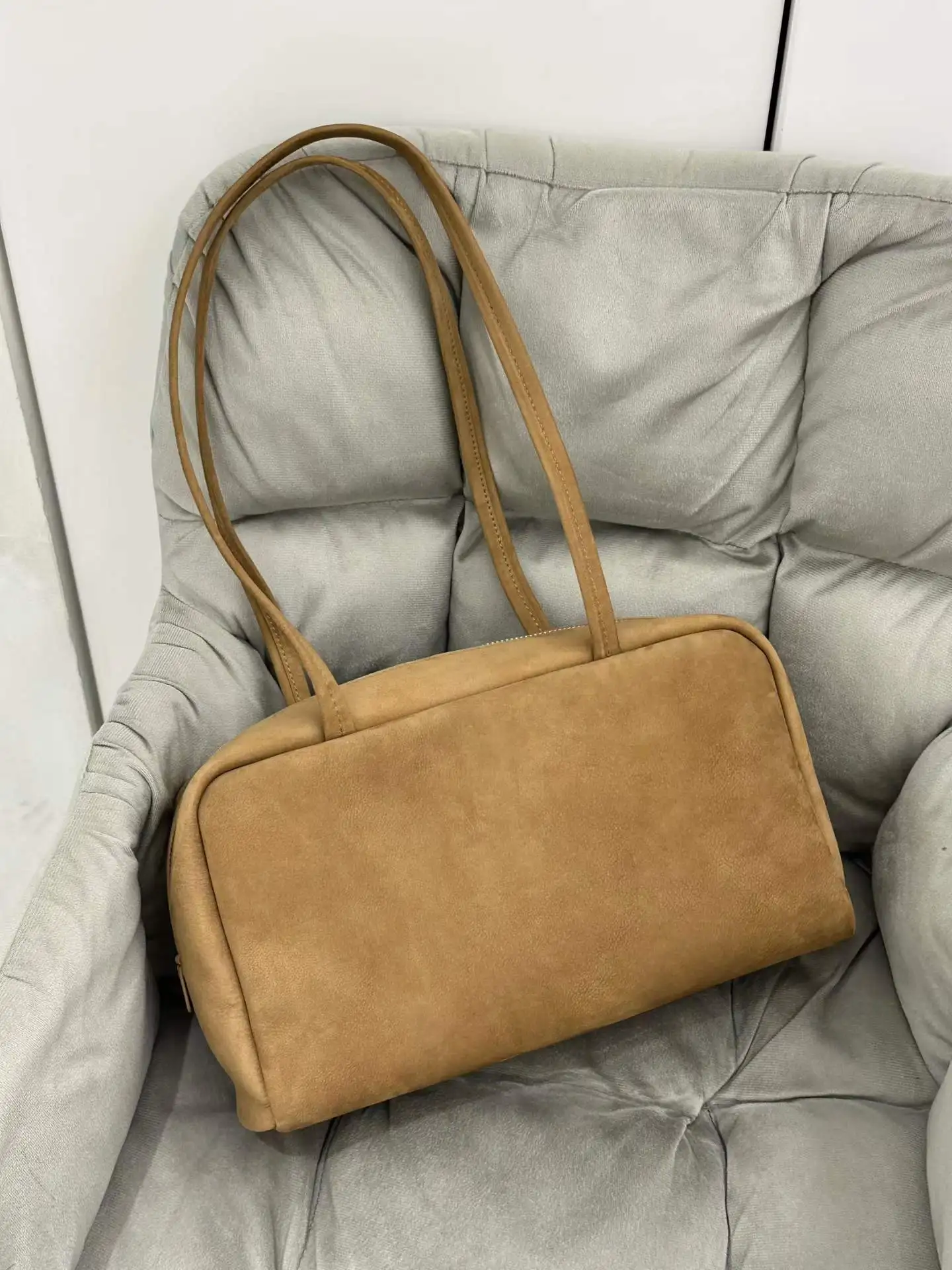 Autumn Winter Luxury-Style Women Faux Suede Underarm Bag Vintage Zipper Small Rectangle Single Shoulder Handbag Daily Ladies Purse