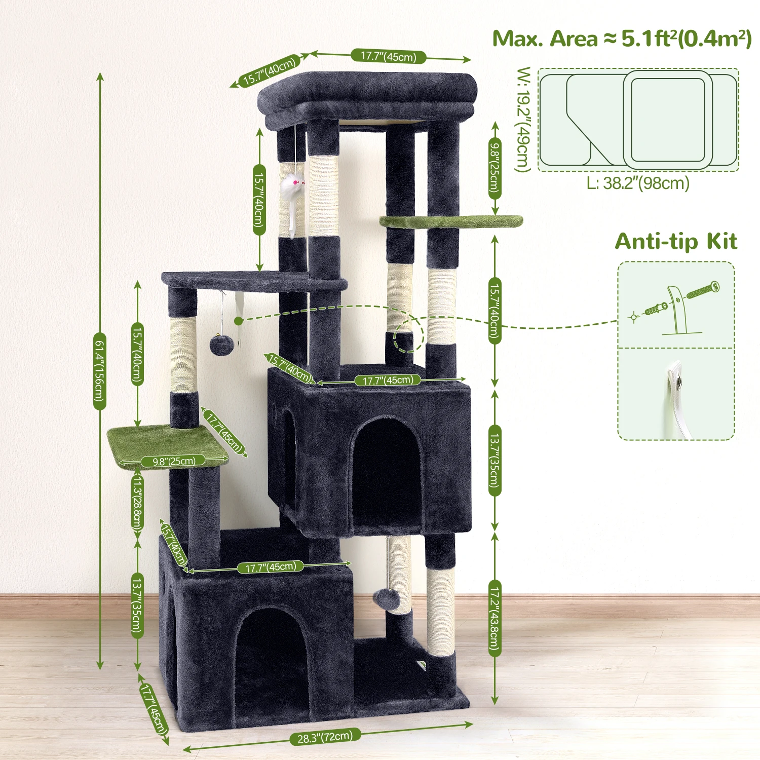 F61 Cat Tower for Indoor Cats, Heavy Duty Cat Trees for Large Cats Adult Big Cats Maine Coon Cat Tree Tower with Scratching Post