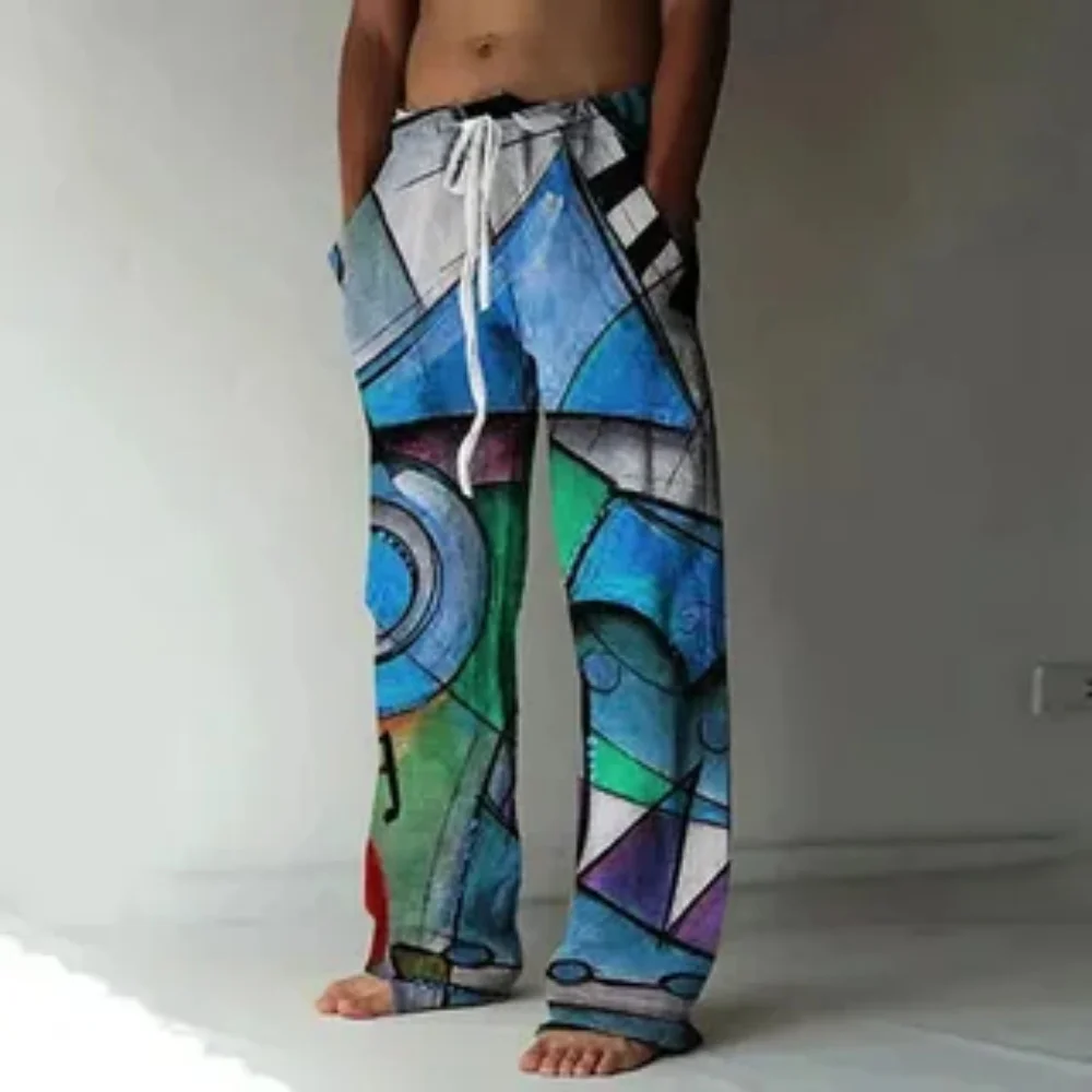 2025 Summer men's casual pants, 3D animal eagle print trendy and cool daily outdoor versatile straight-leg pants