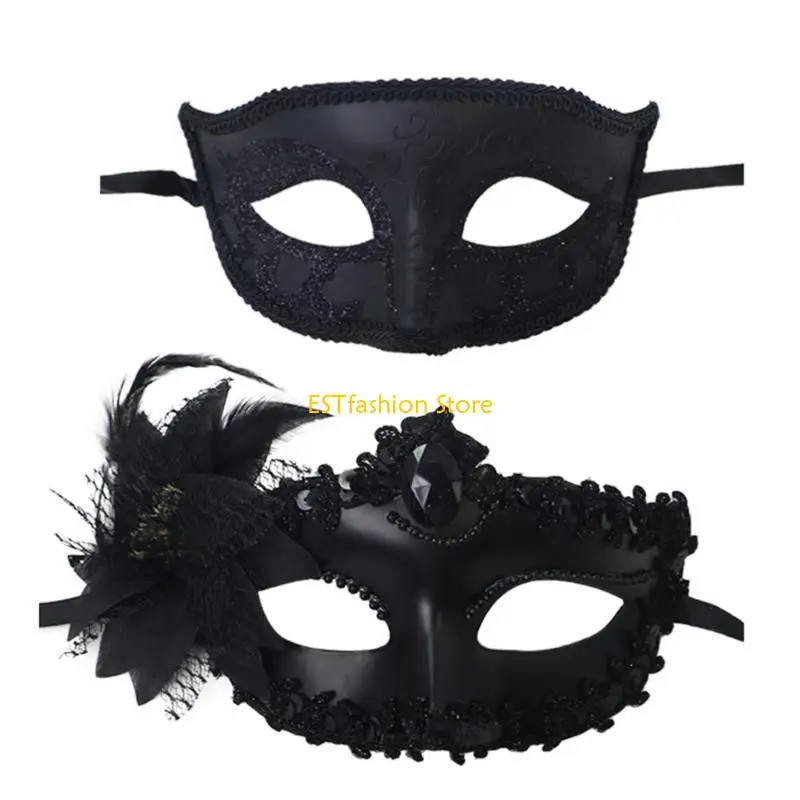 

Y5GC 2 Pcs Halloween Party Mask Venetians Mask Masquerade Mask Costume Mask Half Face Mask Evening Proms Mask for Women Man