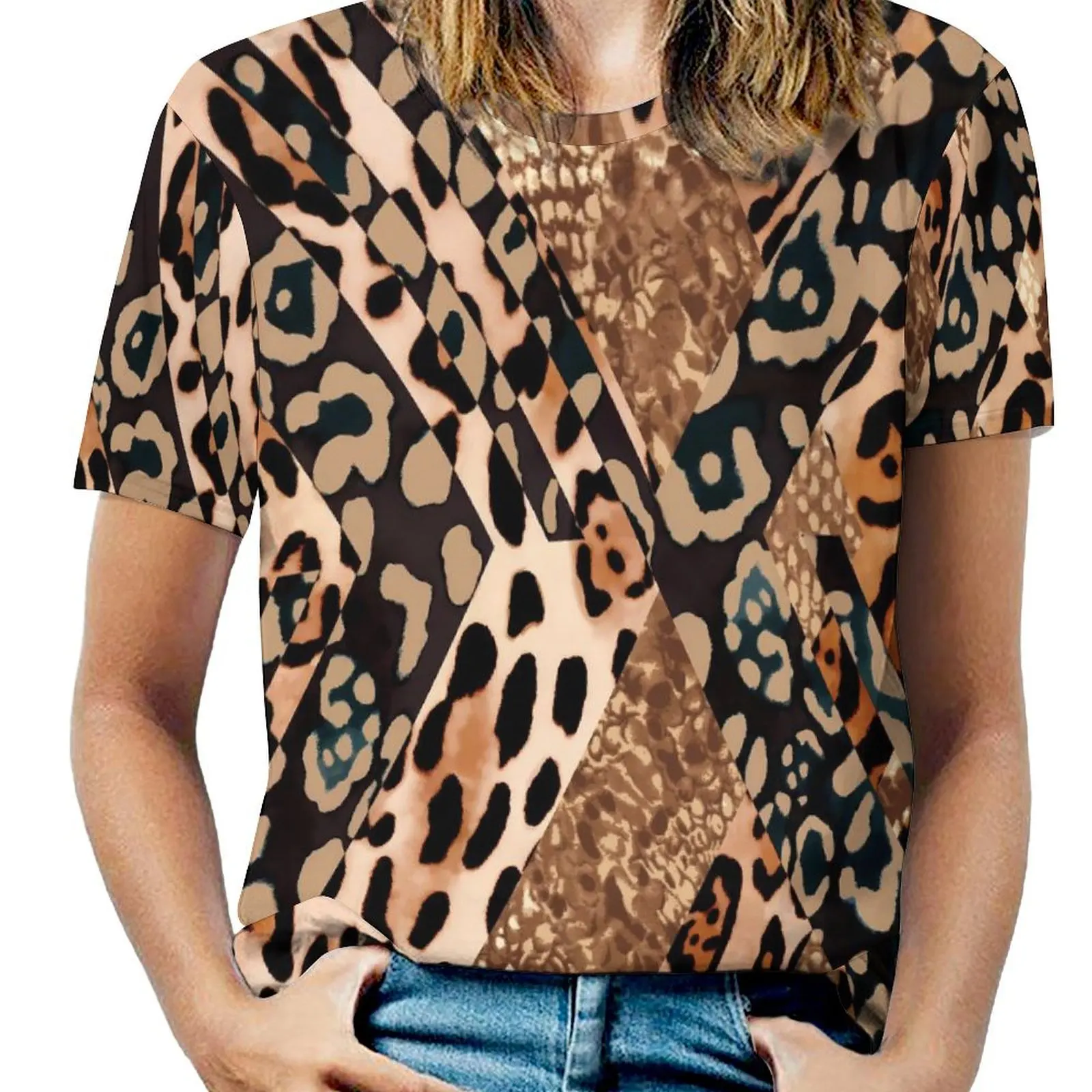 

Ladies T Shirt Abstract Snakeskin O Neck T Shirts Short-Sleeve Leopard Print Cute Design Tops Casual Clothing 4XL 5XL 6XL