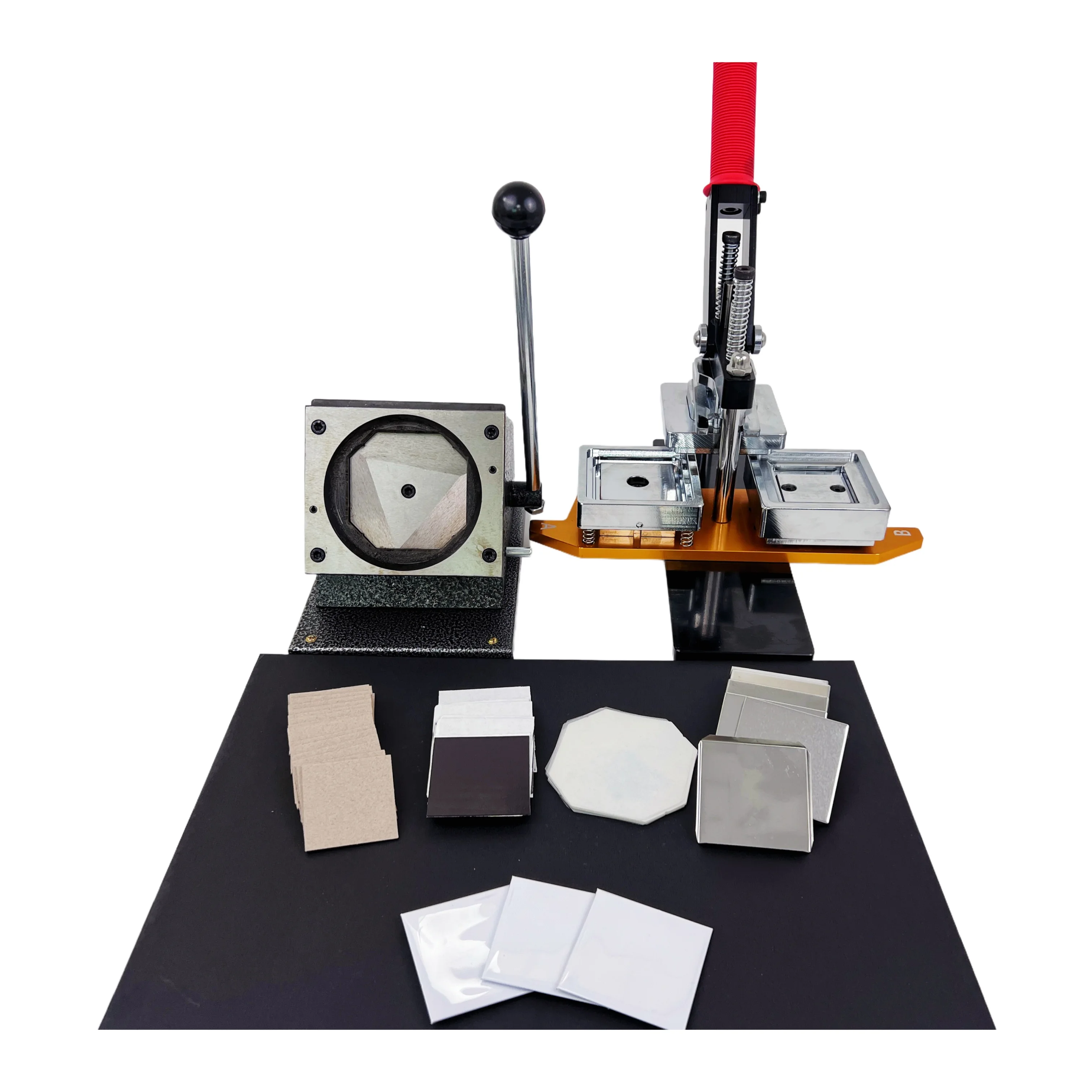

Manual Badge And Magnet Maker Machine 2x2 Inch And 2.5x2.5 Inch With Blank Materials And 1000pcs Consumables